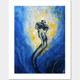 The Light Within - Watercolor Mermaid Painting with Gold details Posters and Art